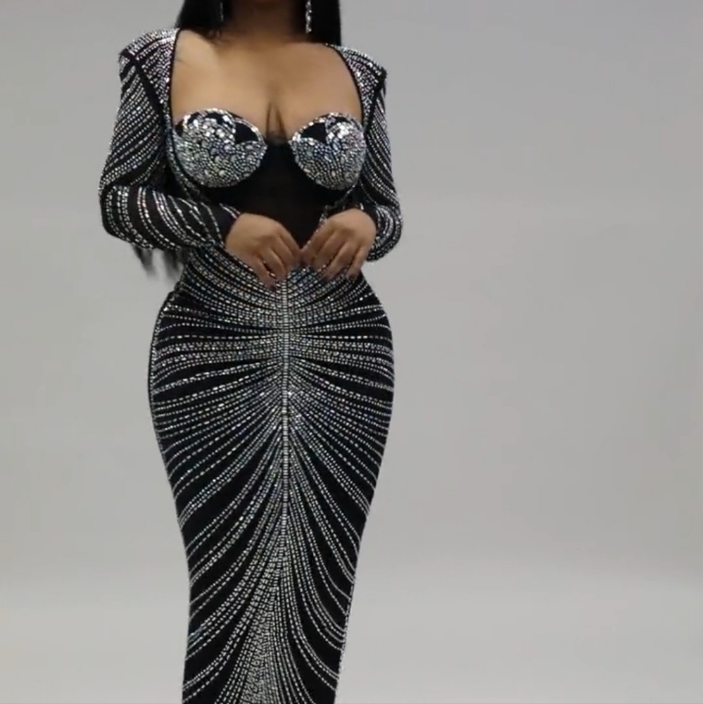 Rhinestone sequin bodycon maxi dress - Picture 2 of 4
